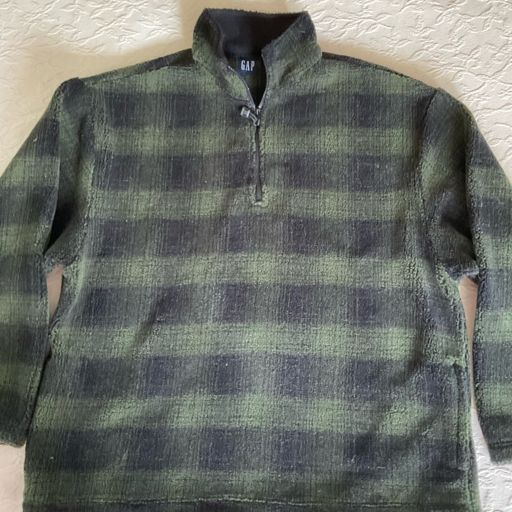 GAP Green & Black Plaid Heavy Weight 1/4 Zip Fleece Men’s Small